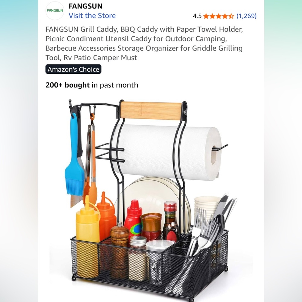 FANGSUN Black Grill Utensil Caddy with Paper Towel Holder